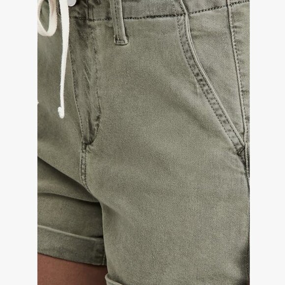 PAIGE “Harper” Utility Green Denim Drawstring Shorts | Rolled Hem – Size 25 - Picture 4 of 12